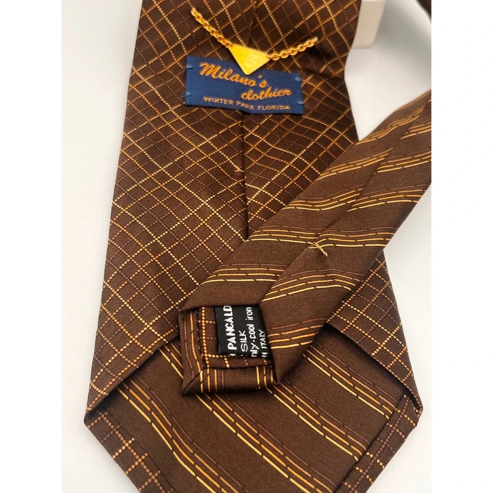 VITALIANO PANCALDI 100% Silk‎ Brown Necktie Made in Italy 60 inch